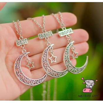 Кулон для троих друзей "Best Friends Forever. Луна звезды. Цена за набор